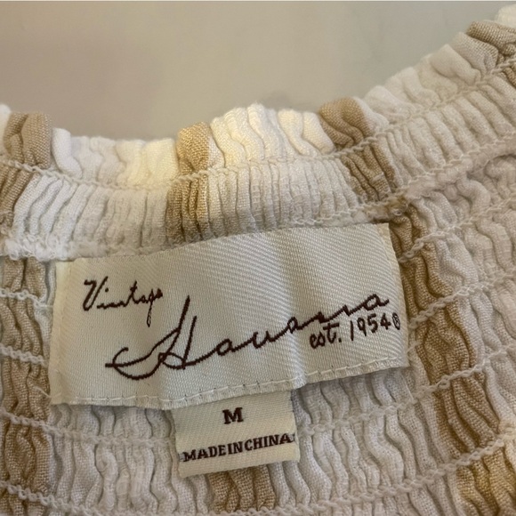 Vintage Havana Woman’s Romper Ivory & Tan Striped Size Medium Off Shoulder Or On - Picture 6 of 8